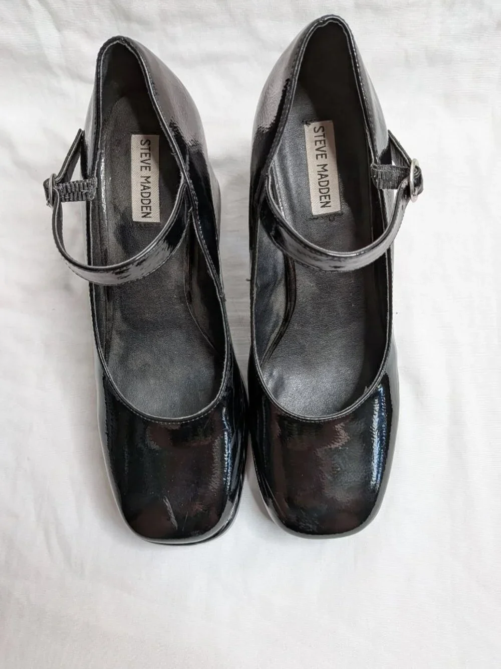 Steve Madden Mingle Black Faux Leather Mary Jane Platform Block Heels Size 11